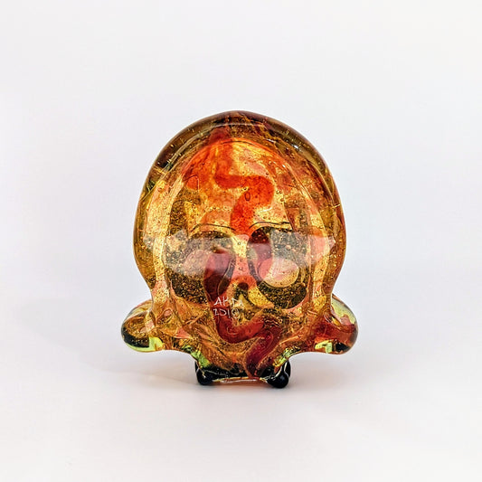 AKM Skull, 2018 Borosilicate Glass Pendant with Opal Eyes Approx. 2.4 x 2.4 in Hand blown glass made by AKM. Signed "AKM" + Dated "2018"