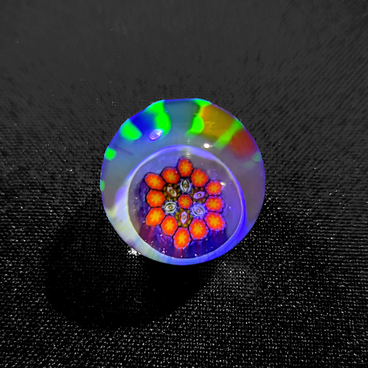 Banjo x Karma Visioncaine, 2023 UV Reactive Borosilicate Glass Marble 23.5 mm Hand blown glass made by Banjo and Karma