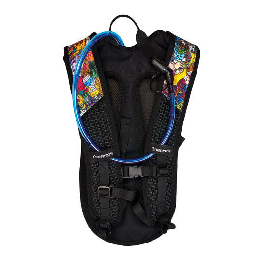 Vincent Gordon x Grassroots Cartoon Gumbo Small Hydration Pack - Includes 2L Bladder & Hose !! - Durable Fabric - Lightweight Design - Sublimation Printing - Embroidered Accents - Zippered Pockets - Limited Edition of 250