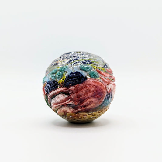 Hallie Krebs Aquatic Marble, 2023 Borosilicate Glass Marble Approx. 37 mm Hand blown borosilicate glass marble made by Hallie Krebs.