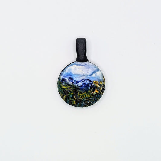Hallie Krebs Buena Vista Landscape, 2023 Borosilicate Glass Pendant Hand blown & carved borosilicate glass pendant made by Hallie Krebs