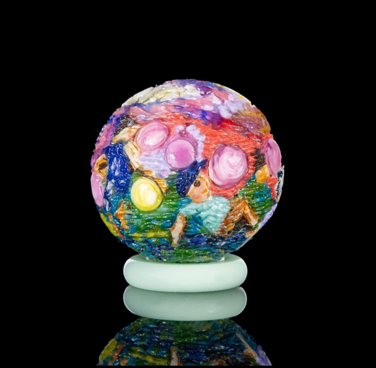 Hallie Krebs Never Miss A Sunday Show, 2023 Borosilicate Glass Marble Approx. 40 mm Hand blown & carved borosilicate glass marble made by Hallie Krebs.
