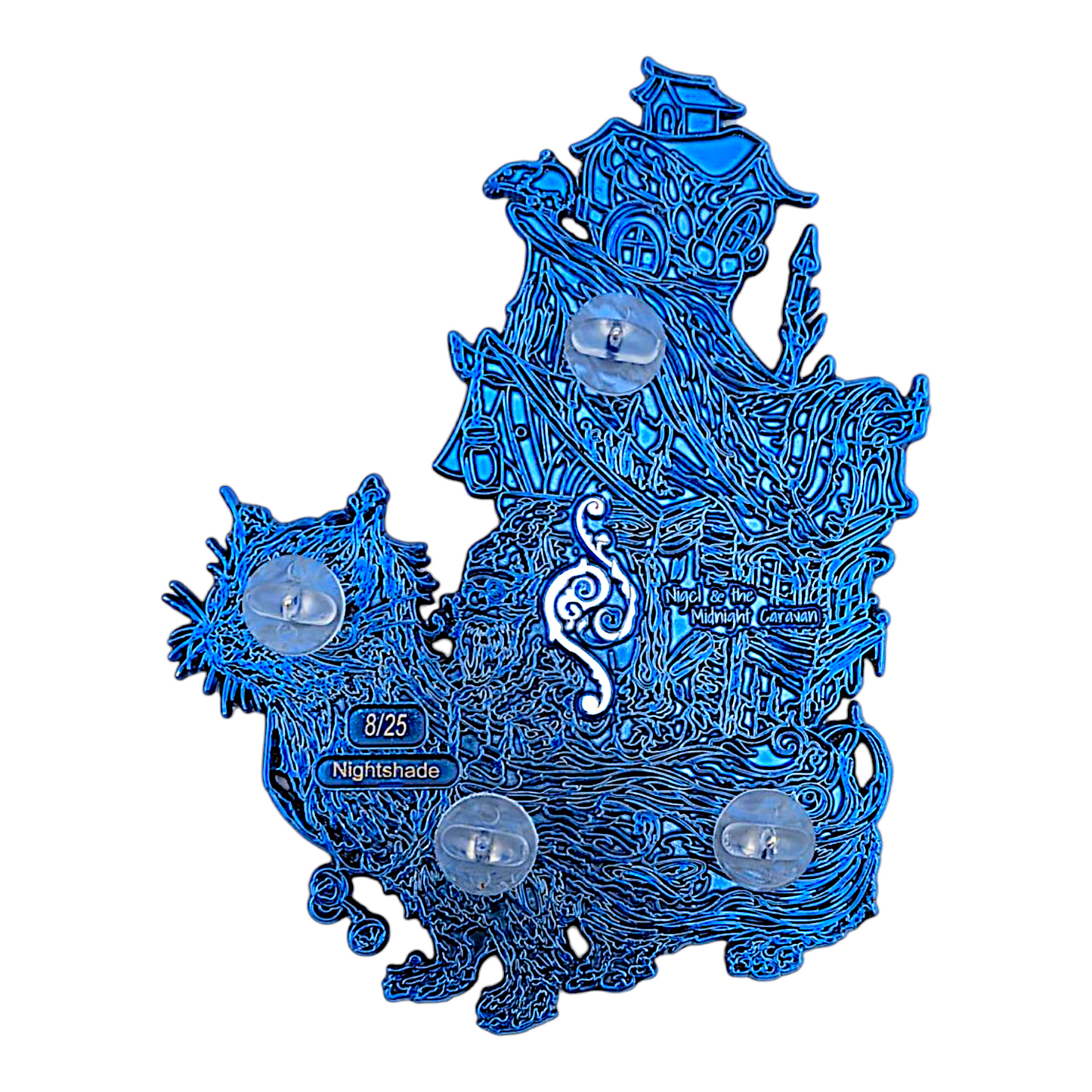 Aaram Kamali AKA KUHMALi
Nigel & the Midnight Caravan (Nightshade), 2025
Enamel pin
Approx. 3.5 x 4 in
Edition of 25