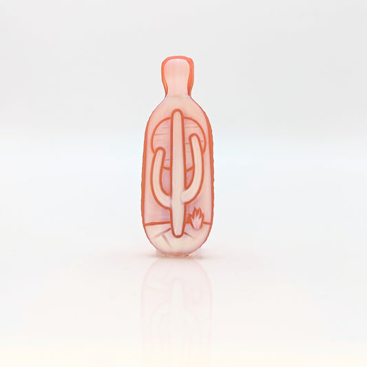 Kellie Thurston Desert Cactus (Orange Opal under Lotus White), 2024 Borosilicate Glass Pendant 58 mm x 20 mm Hand carved borosilicate glass pendant by Kellie Thurston. Prep by Dan Longden.
