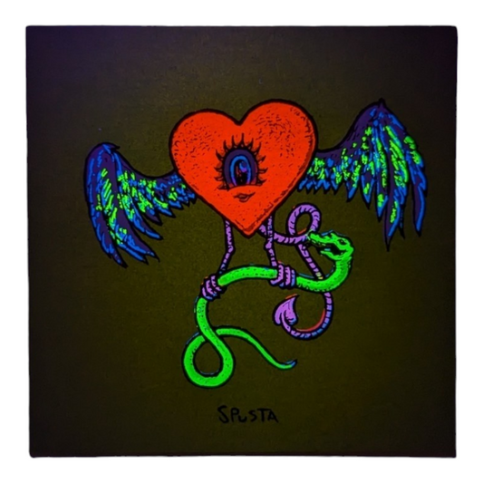 Marq Spusta Flying Heart (Green Shimmer) Screen print 3 x 3 in Plate signed