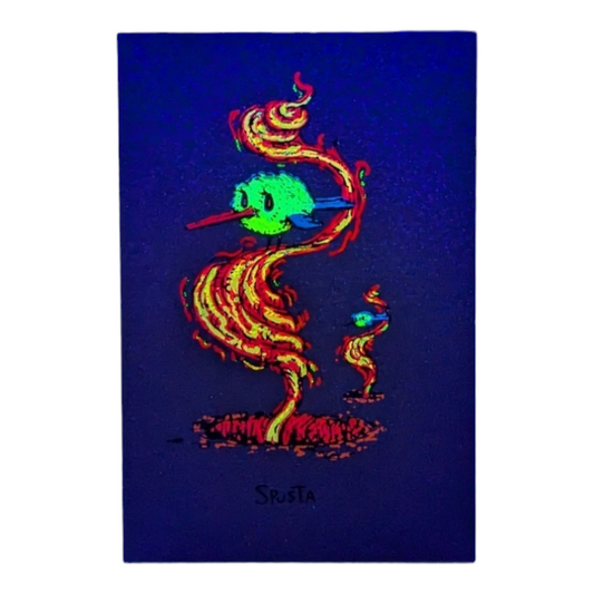 Marq Spusta Two Birds (Olive Shimmer) Screen print 3 x 2 in Plate signed