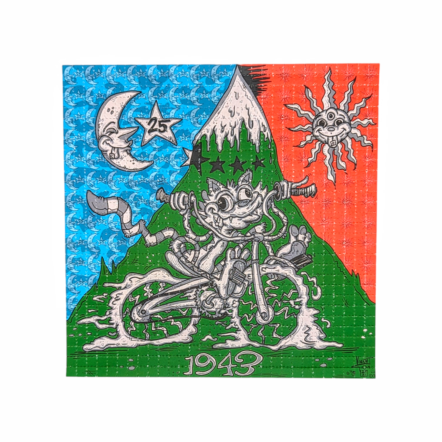 Bundle includes one of each of the these Vincent Gordon's Blotters. "Melty Mushroom Girl" Edition of 200 "Bike Day 2024 (SpongeBob)" Edition of 100 “Bike Day 2023 (TMNT Michelangelo)” Edition of 200 "Bike Day 2021 (Cat)” Edition of 200 All Hand Signed + Numbered by Vincent Gordon. Perforated and published by Zane Kesey in Pleasant Hill, OR.