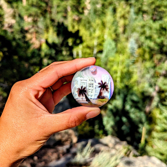 Piper Dan Viceline 2, 2023 UV Reactive Borosilicate Glass Marble 45.5 mm Hand blown glass made by Piper Dan (Daniel Benway). Signed "DB" + Dated "2023"