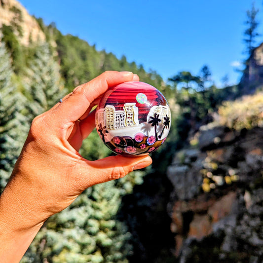 Piper Dan Viceline 2. 2023 UV Reactive Borosilicate Glass Marble 62.8 mm Hand blown glass made by Piper Dan (Daniel Benway). Signed "DB" + Dated "2023"