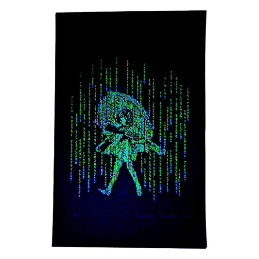 Slinger x Pyroscopic Matrix Assault Girl, 2021 Screen Print with UV Reactive Ink 11 x 17 in Edition of 100 Signed, Numbered + Dated by the artists