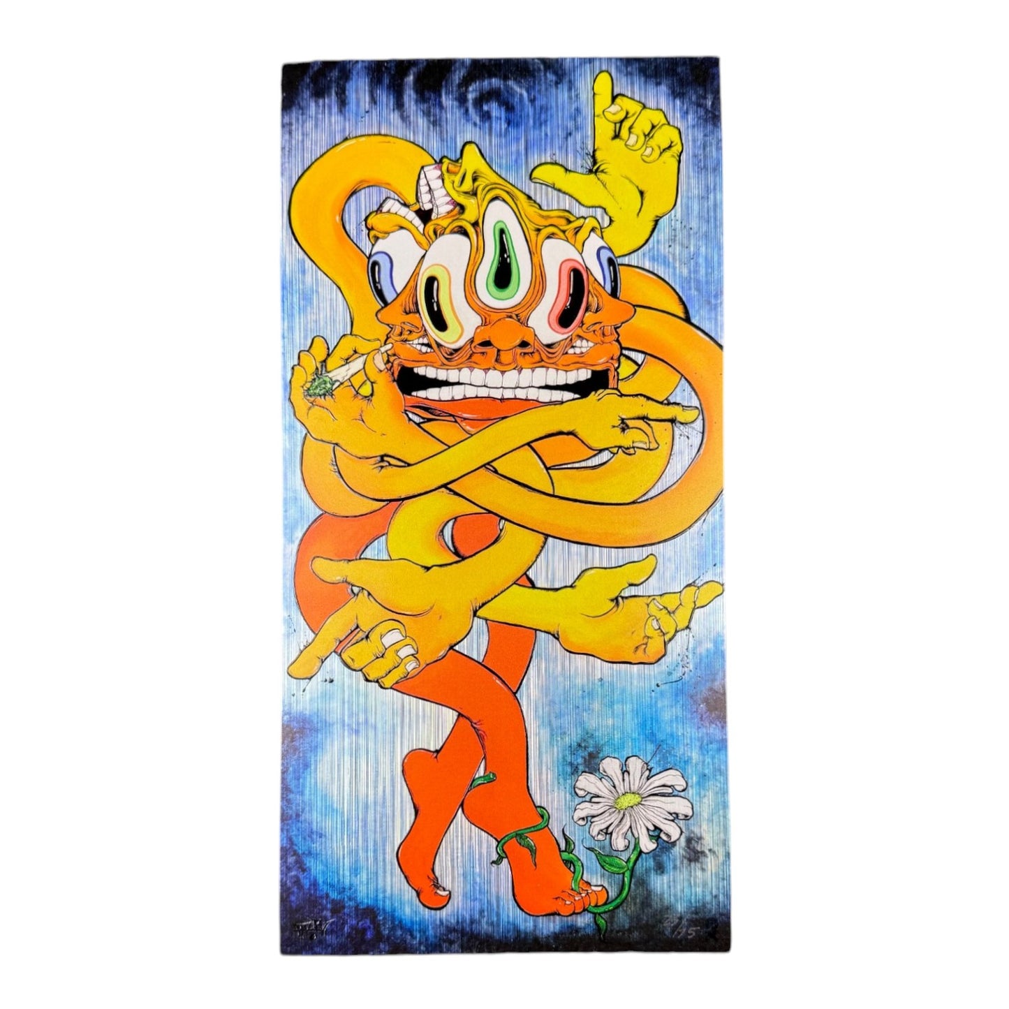 Aaron Brooks
Easy Skankin' (Foil), 2026
Holo-giclée with embossed gloss + tinsel on foil paper
6 x 12 in
Edition of 75
Hand numbered by the artist. Accompanied by Certificate of Authenticity hand signed + numbered by the artist.