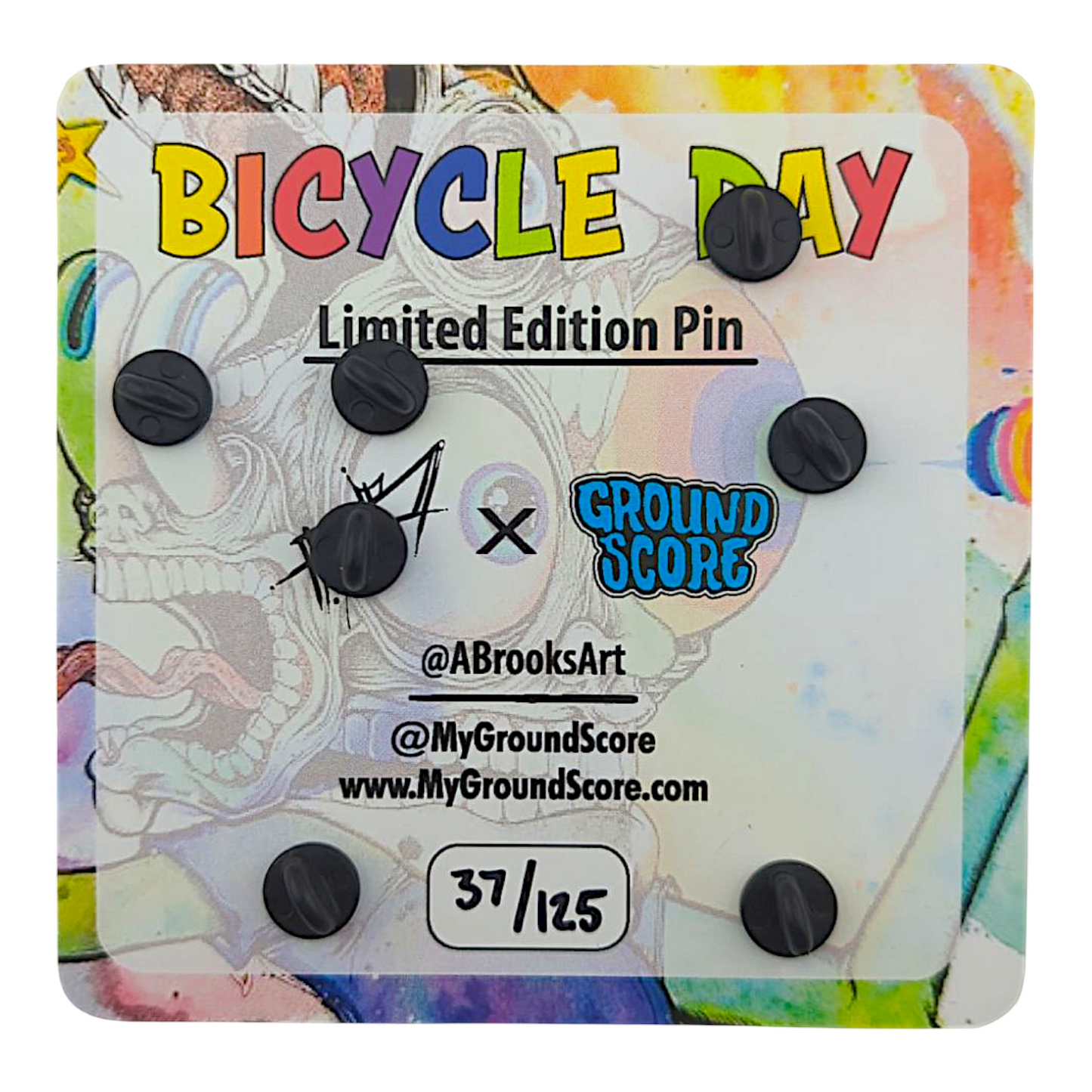 Aaron Brooks x Ground Score
Bike Day, 2025
3D mold pin
Approx. 3.75 in with 1.5 in Mini bicycle pin
Edition of 125