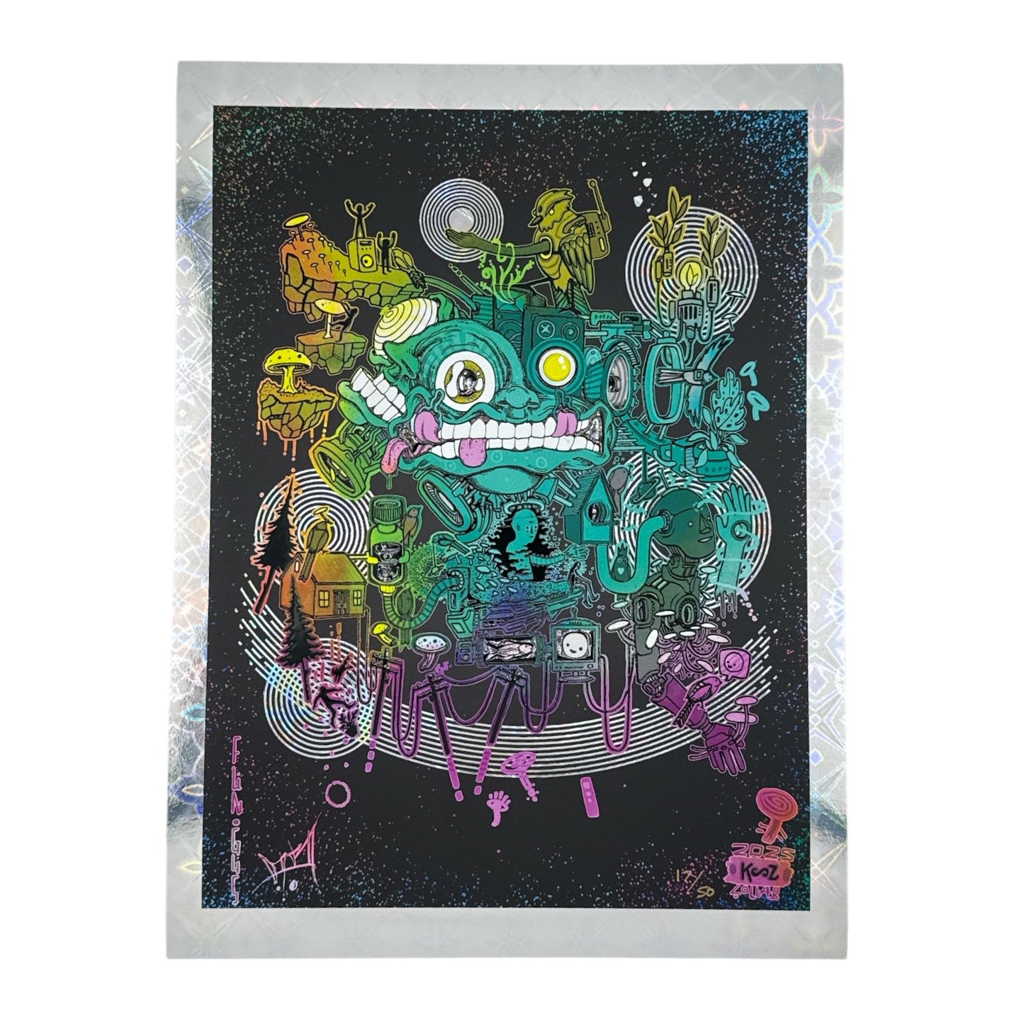 Aaron Brooks x Kooz
Fun Gus (Confetti), 2025
Holo Giclee with Embossed Gloss Varnish
9 x 12 in
Edition of 50
Hand signed + numbered by the artist. Accompanied by Certificate of Authenticity. Printed in Colorado by CIK STUDIOS.