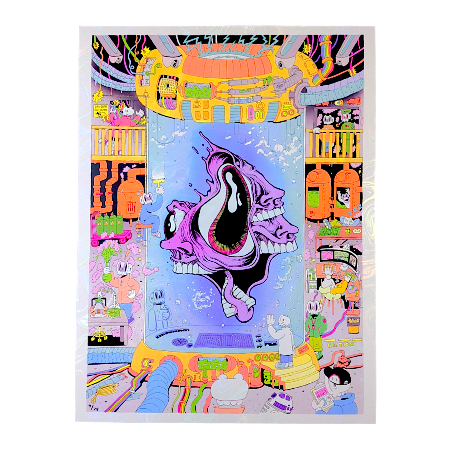 Aaron Brooks x Skully Vibes
Skulls and Faces (White Swirl Foil), 2025
Holo-gicleé on white swirl foil paper with embossed gloss varnish
18 x 24 in
Edition of 75
Hand numbered by the artist. Accompanied by Certificate of Authenticity. Printed in Colorado by CIK STUDIOS.