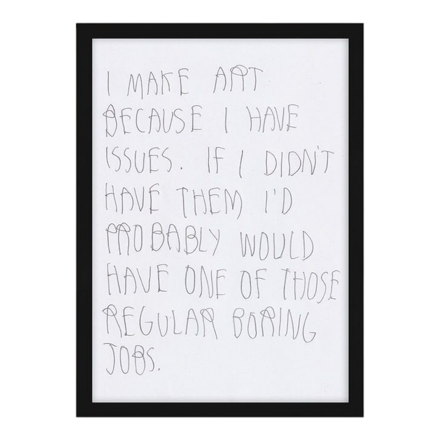 CB Hoyo
I Make Art Because I Have Issues. If I Didn’t Have Them I’d Probably Would Have A One Of Those Regular Boring Jobs., 2024
Lead pencil on 80gr Paper
8.27 x 11.69 in | 21 x 29.7 cm
Unique piece. Hand signed + dated by the artist on verso. Accompanied by original proof of purchase.