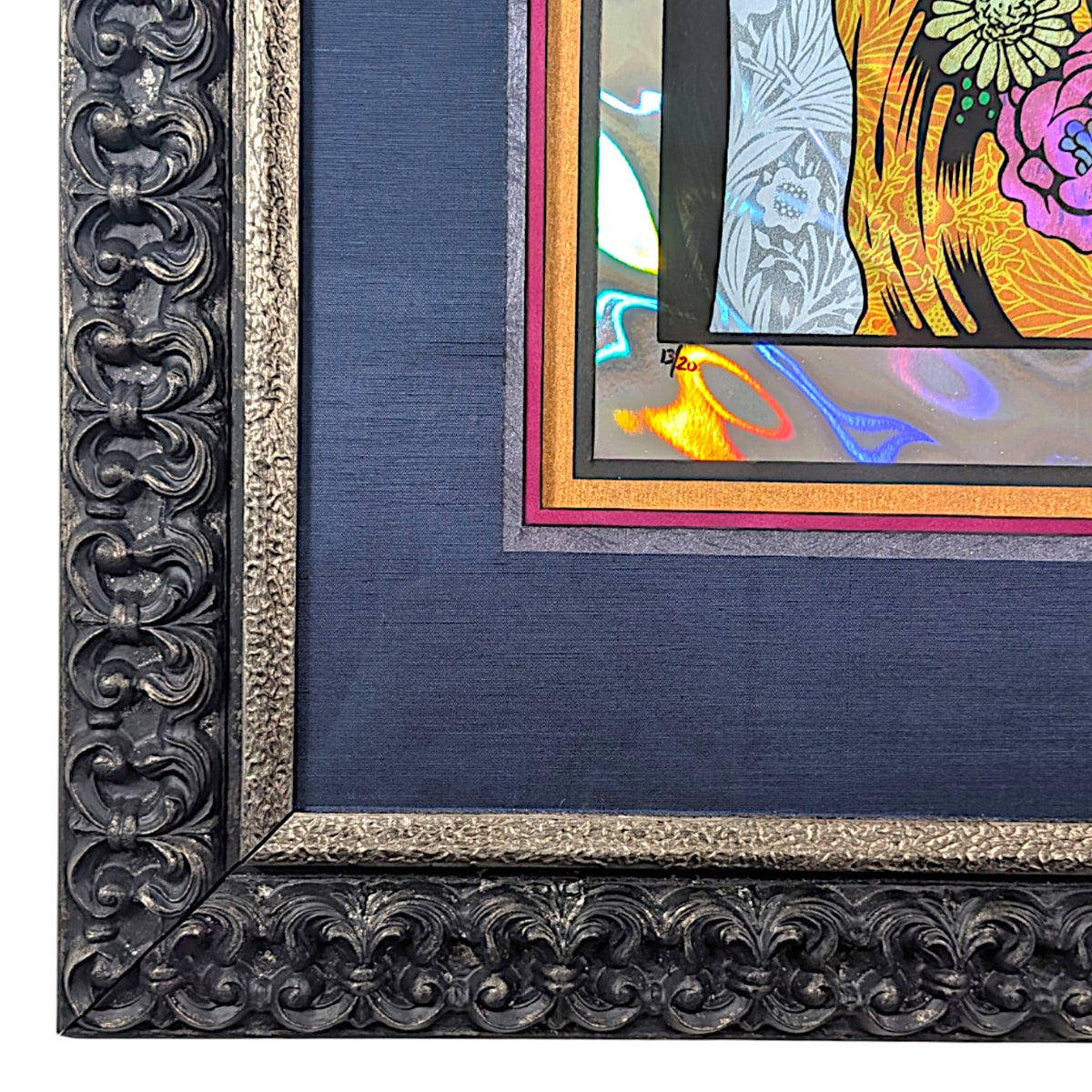 Chuck Sperry
Eleutheria (Lava Foil), 2017
Screen print on paper
44 x 32.5 x 1.25 in framed
Edition of 20
Hand signed + numbered by the artist. Custom framed by BPaul Studios & Designs with Tru Vue Conservation Grade 99% UV Protection Plexiglass.