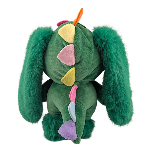 CJ Hendry
Halloween JuJu (Dinosaur), 2026
Plush keychain with leather flower eye, polyester filling & metal clasp
Approx. 15 x 8 cm
Accompanied by orange rectangular zipper pouch + fold out "map" poster which shows all 10 varieties