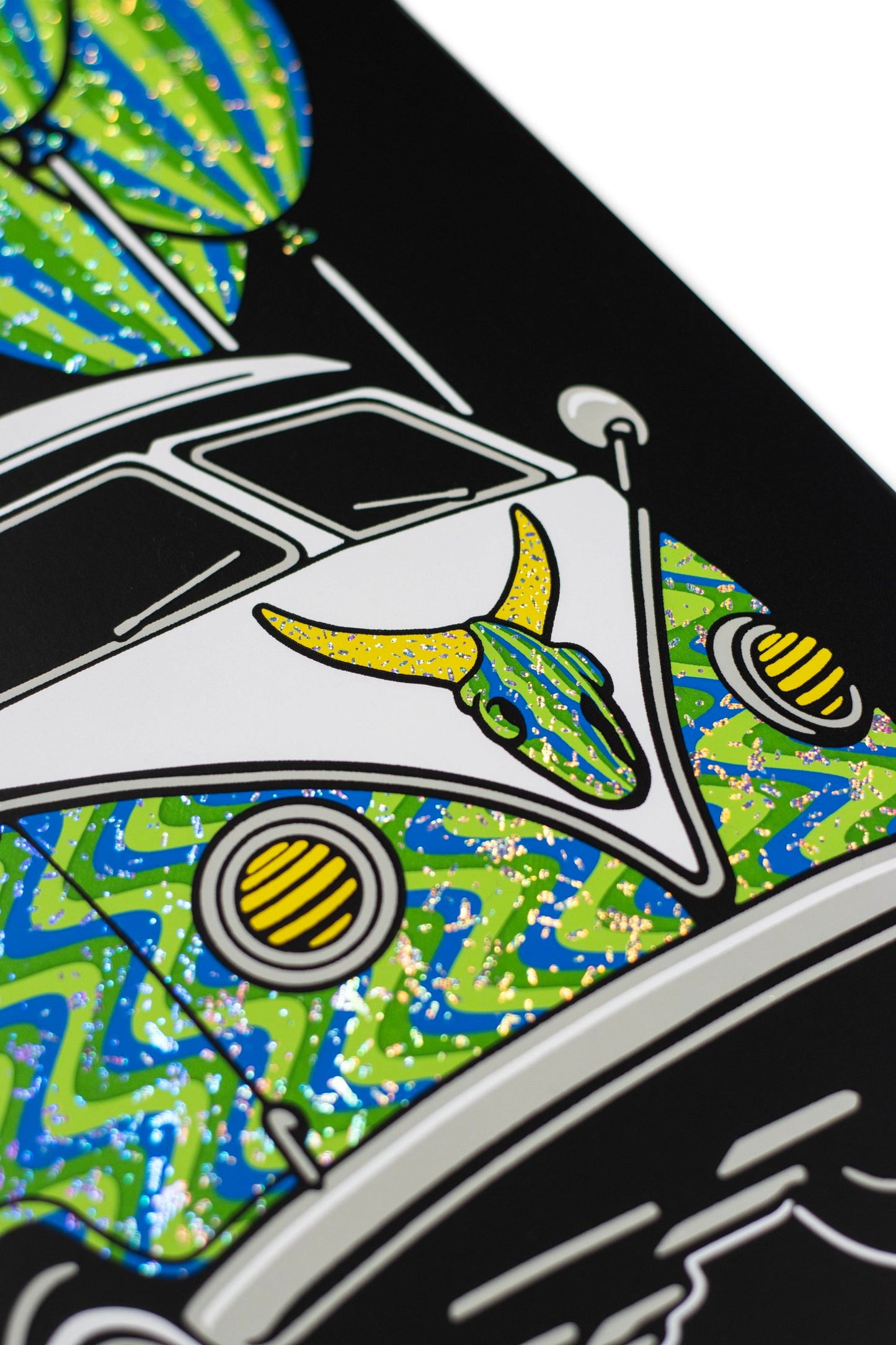 Darby x Slinger x Pyroscopic (Parking Lot Collective)
Flying Bus, 2024
Screen Print on Holographic Paper
11 x 17 in
Edition of 100
Hand Signed, Numbered + Dated by the artists. Inspired by the work of Darby Holm. Designed by Pyroscopic and Slinger (Parking Lot Collective).