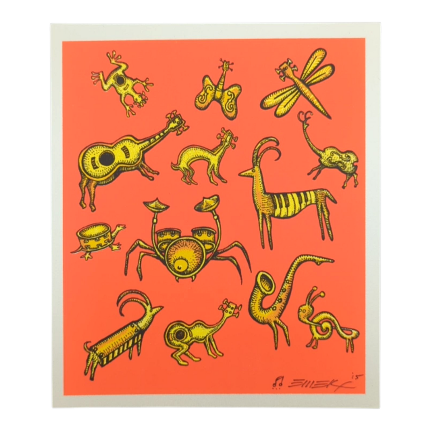 Emek
Musical Animals, 2015
Gicleé Print on Archival Paper with Straight Cut Edges
6.125 x 7.25 in
Hand signed, dated + doodled by the artist