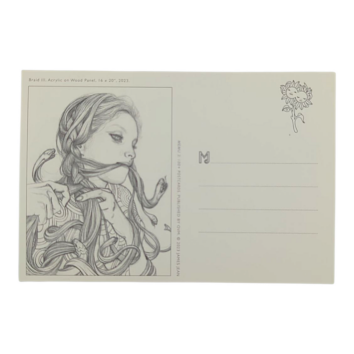James Jean “Braid III” Postcard
Offset lithograph on postcard
4 x 6 in
Features a reproduction of James Jean’s "Braid III" (2023)