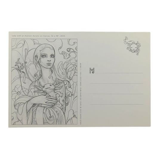 James Jean “Lady with an Axolotl” Postcard
Offset lithograph on postcard
4 x 6 in
Features a reproduction of James Jean’s "Lady with an Axolotl" (2020)
