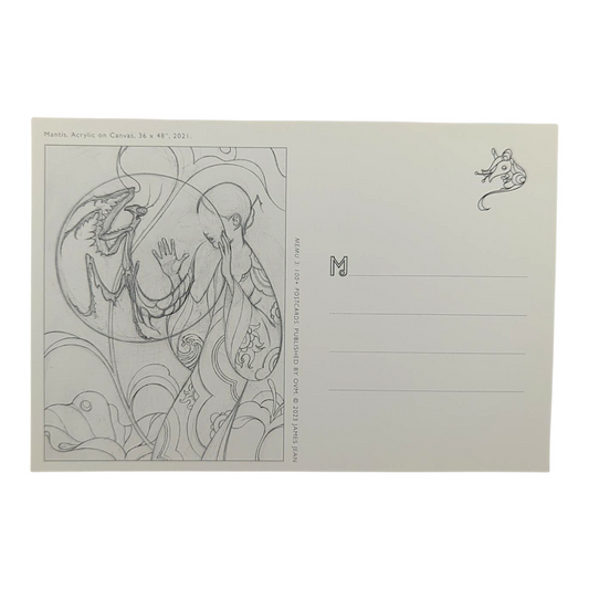James Jean “Mantis” Postcard
Offset lithograph on postcard
4 x 6 in
Features a reproduction of James Jean’s "Mantis" (2021)