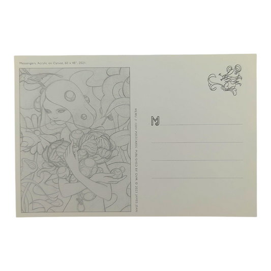 James Jean "Messengers" Postcard
Offset lithograph on postcard
4 x 6 in
Features a reproduction of James Jean’s "Messengers"