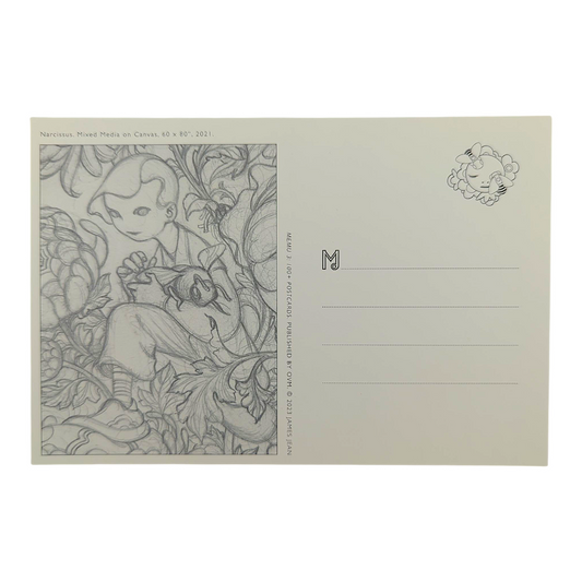 James Jean "Narcissus" Postcard
Offset lithograph on postcard
4 x 6 in
Features a reproduction of James Jean’s "Narcissus" (2021)