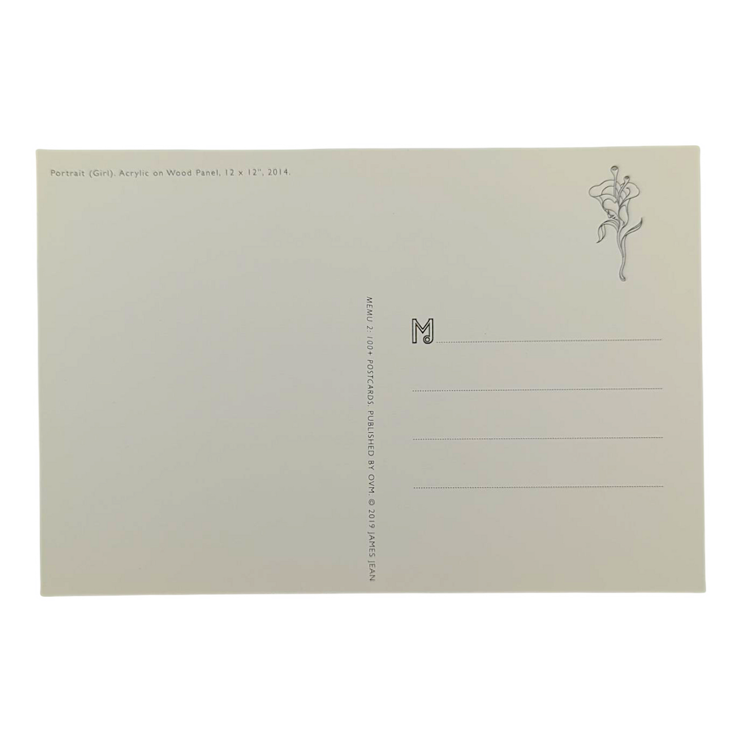 James Jean “Portrait (Girl)" Postcard
Offset lithograph on postcard
4 x 6 in
Features a reproduction of James Jean’s "Portrait (Girl)" (2014)