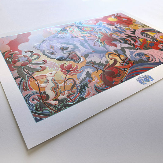 James Jean The Bear, 2024 Archival Print on Cotton Rag Paper Paper size: 18-1/2 x 26 in | Image size: 15-1/4 x 23-1/2 in Edition of 616 Hand Signed + Numbered by the artist