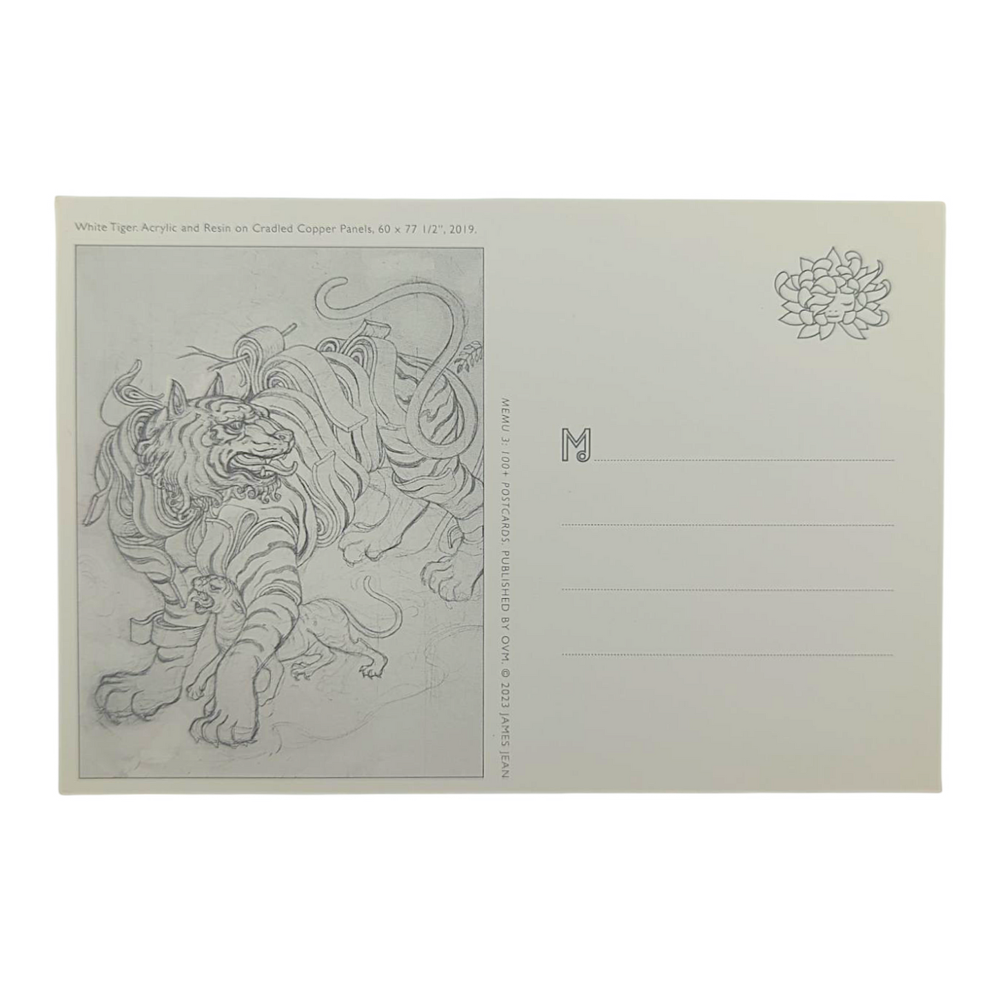 James Jean “White Tiger” Postcard
Offset lithograph on postcard
4 x 6 in
Features a reproduction of James Jean’s "White Tiger" (2019)