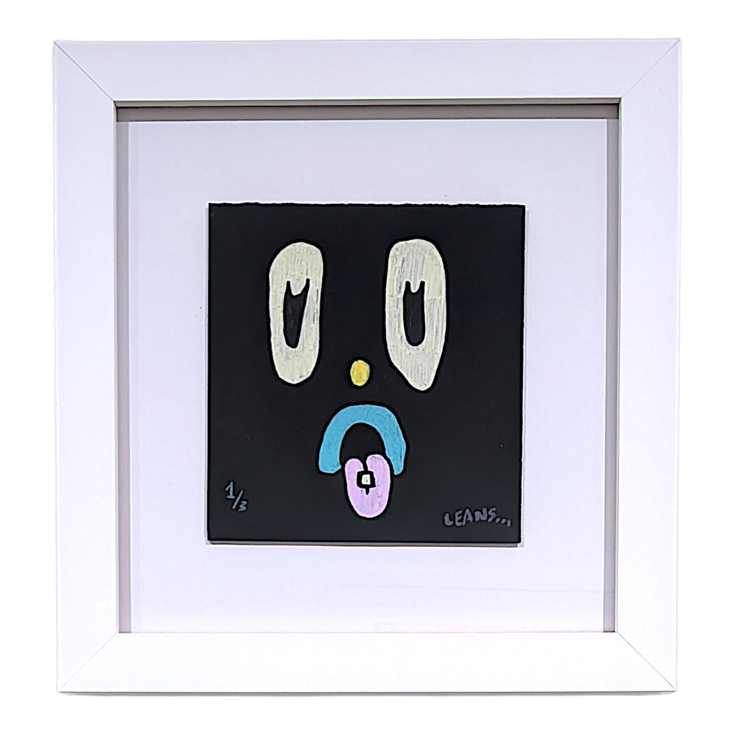 Leans (Sam Wilkinson)
Leansy Face 2
Acrylic Paint & Fine Art Pencil on 200 GSM Paper
Approx. 6 x 6 in
Hand signed by the artist. One of three "Leansy Face 2" original art pieces.
Custom Frame:
12 x 12.5 x 1 in
Tru Vue Conservation Grade 99% UV Protection Plexiglass
SHARE