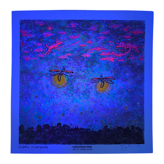 Marq Spusta
Cosmic Confidante (Blue), 2025
Screen print
8 x 8 in
Hand Signed by the artist. Imagery is from the singles cover art from the Widespread Panic album, Snake Oil King.