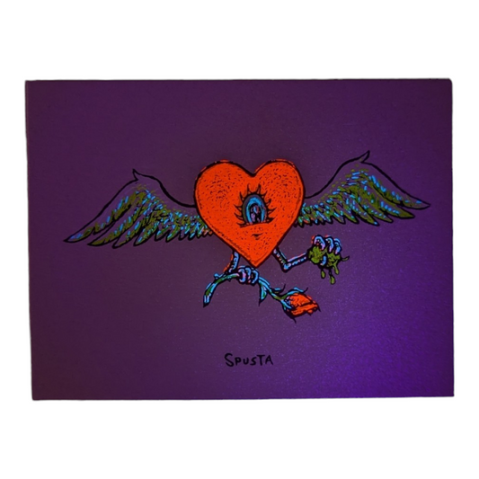 Marq Spusta Flying Heart with Rose (Nude) Screen print 3 x 4 in Plate signed