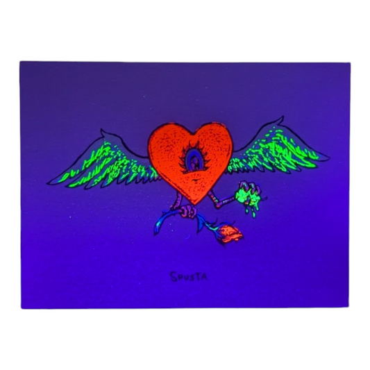 Marq Spusta Flying Heart with Rose (Nude Shimmer) Screen print 3 x 4 in Plate signed