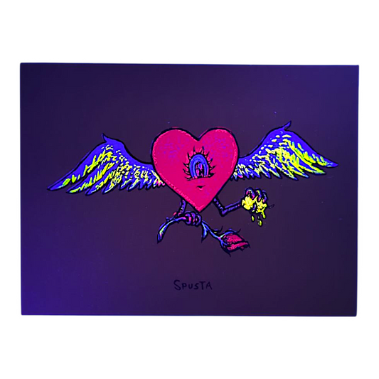 Marq Spusta
Flying Heart with Rose (Sticky Yellow/Green)
Screen print
3 x 4 in
Plate signed