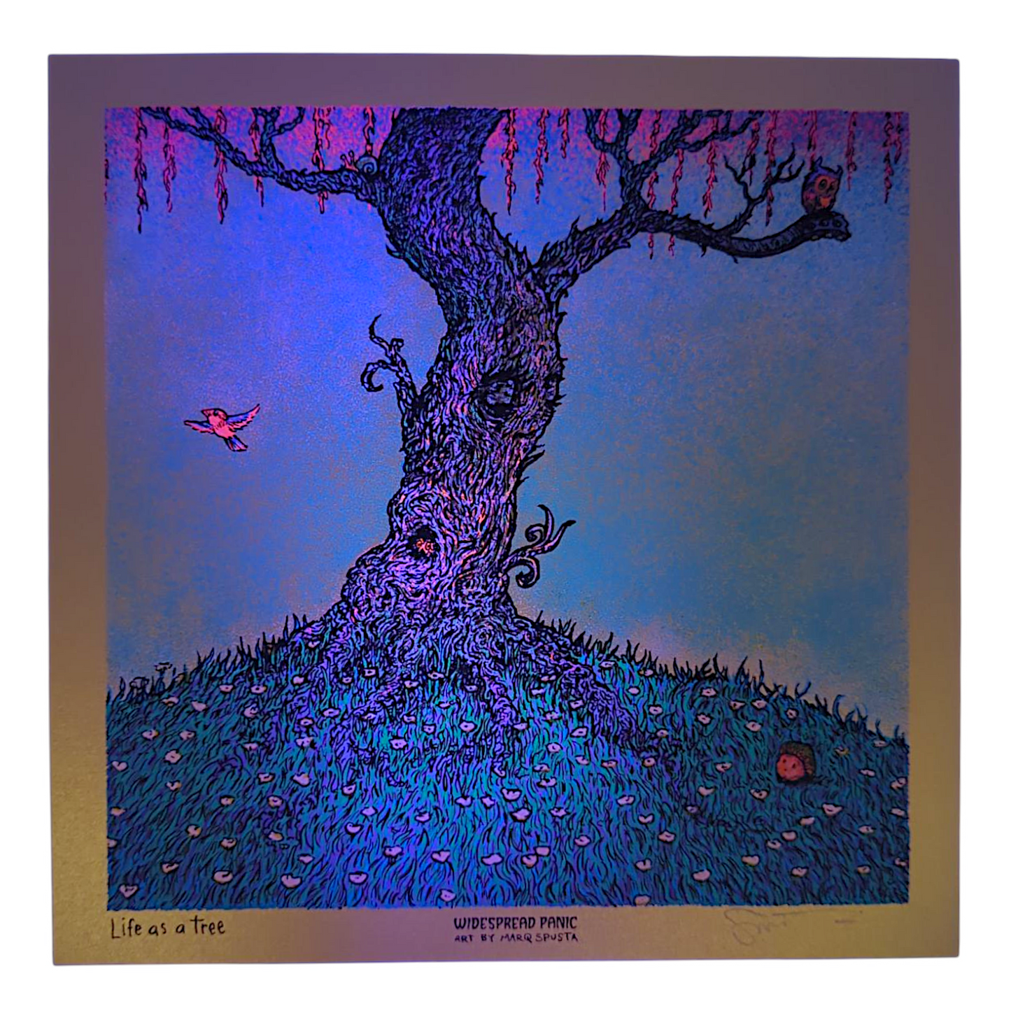Marq Spusta
Life as a Tree (Gold), 2025
Screen print
8 x 8 in
Hand Signed by the artist. Imagery is from the singles cover art from the Widespread Panic album, Snake Oil King.