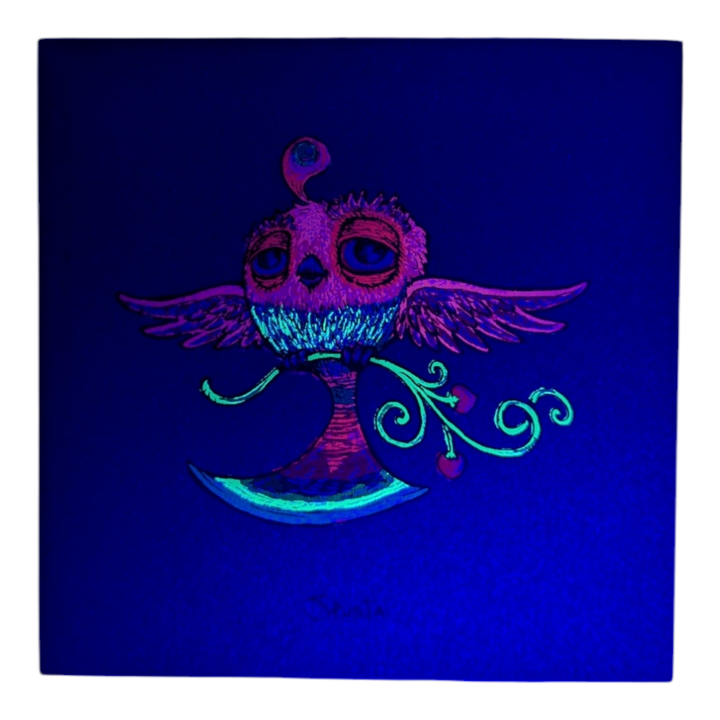 Marq Spusta Peace Branch Bird (Olive Shimmer) Screen print 4 x 4 in Plate signed