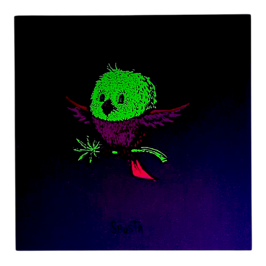 Marq Spusta Pot Bird (Olive Shimmer) Screen print 3 x 3 in Plate signed