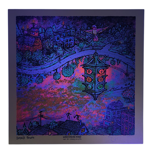 Marq Spusta
Small Town (Gold), 2025
Screen print
8 x 8 in
Hand Signed by the artist. Imagery is from the singles cover art from the Widespread Panic album, Snake Oil King.