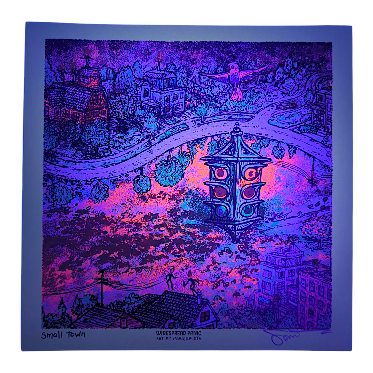 Marq Spusta
Small Town (Green), 2025
Screen print
8 x 8 in
Hand Signed by the artist. Imagery is from the singles cover art from the Widespread Panic album, Snake Oil King.