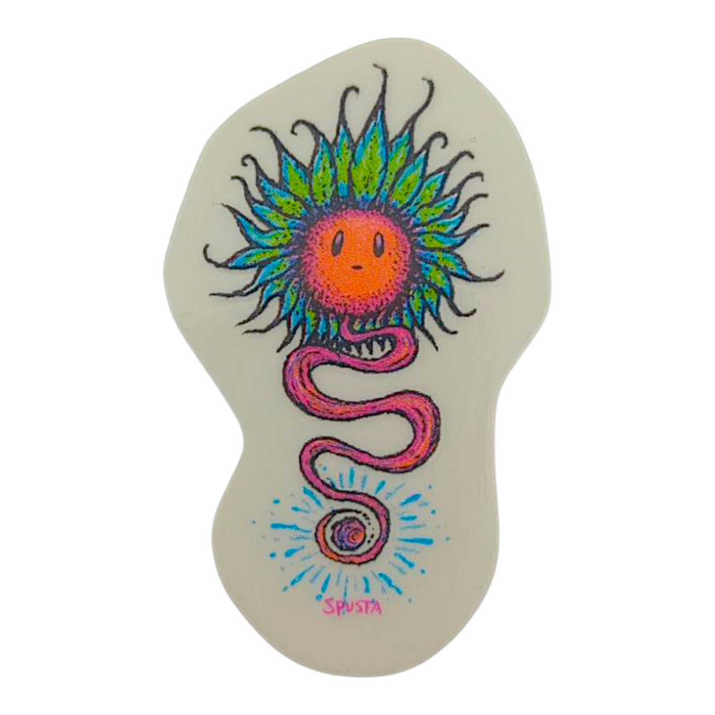 Marq Spusta Sunflower Sticker
2.25 x 1.25" die cut
Screen printed on clear vinyl
Weatherproof