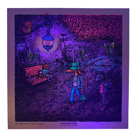 Marq Spusta
We Walk Each Other Home (Gold), 2025
Screen print
8 x 8 in
Hand Signed by the artist. Imagery is from the singles cover art from the Widespread Panic album, Snake Oil King.