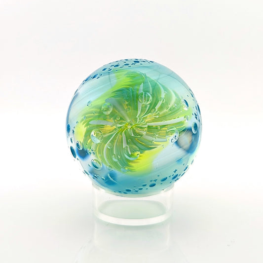 Murdoc (David Trout) x Eusheen Goines
Untitled, 2024
Borosilicate Glass Marble
52 mm
Hand blown glass made by Murdoc (David Trout) and Eusheen Goines