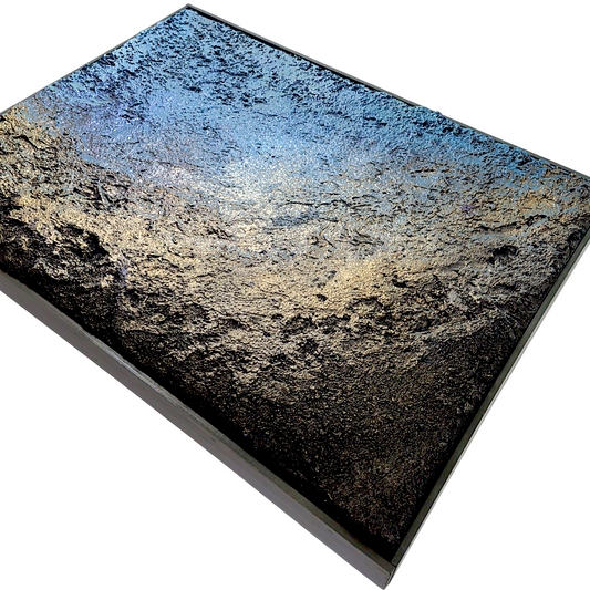 Rick Medina
Elowah, 2022
Mixed media on canvas
18 x 24 in
Hand signed + dated by the artist on verso. From Rick Medina's Celestial Core Samples series
Custom frame:
18.5 x 24.5 x 1.75 in
Custom framed by the artist
*These paintings are constructed without a specific orientation or directionality - the work moves like a compass, and can be displayed in any orientation. For additional viewpoints, please visit "Elowah" here