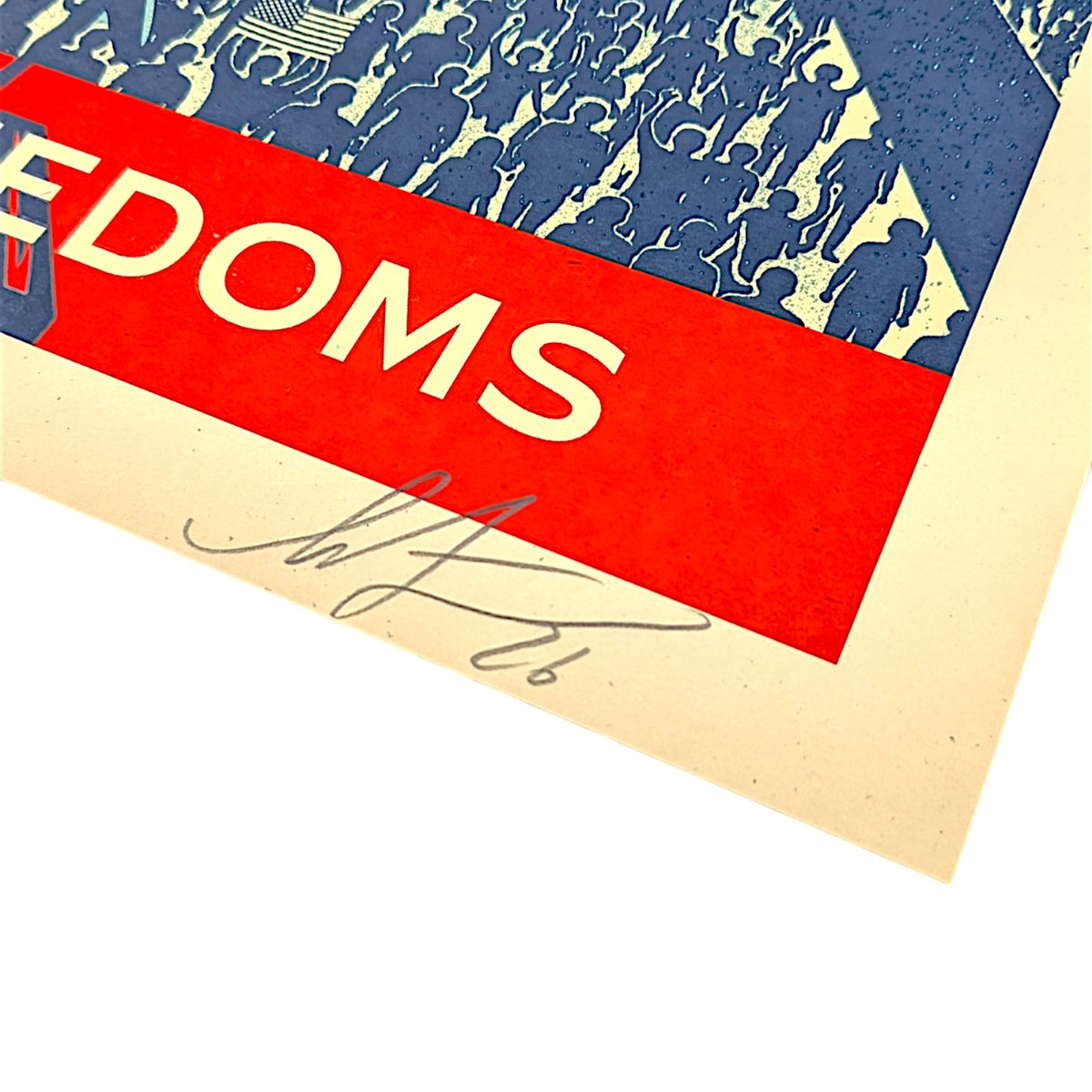 Shepard Fairey Defend Your Freedoms - Freedom of Assembly, 2026 Screenprint on 80# cream Speckletone paper 18 x 24 in Edition of 400 Hand signed + numbered by the artist. Accompanied by Digital Certificate of Authenticity provided by Verisart.