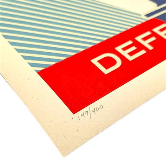 Shepard Fairey Defend Your Freedoms - Freedom of the Press, 2026 Screenprint on 80# cream Speckletone paper 18 x 24 in Edition of 400 Hand signed + numbered by the artist. Accompanied by Digital Certificate of Authenticity provided by Verisart.