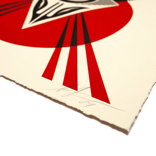 Shepard Fairey
Third Eye Open, 2024
Letterpress on cream cotton rag paper with hand-deckled edges
15.25 x 20.5 in
Edition of 450
Hand Signed & Numbered by the artist. Accompanied by Digital Certificate of Authenticity provided by Verisart.