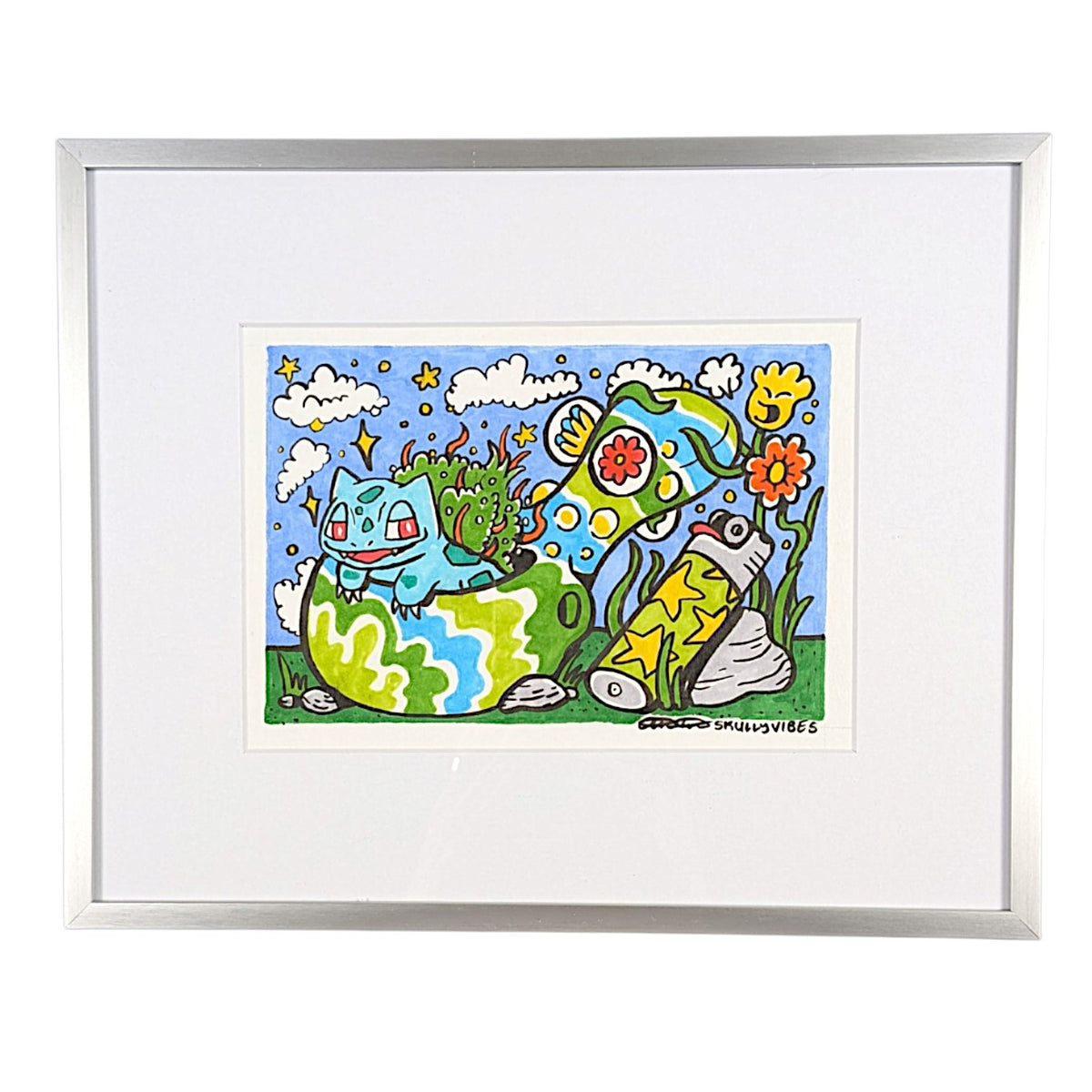 Skully Vibes Bowlbasaur, 2026 Ink and Copic Marker on Bristol 7 x 5 in loose | 10.5 x 8.5 in framed Hand signed by the artist