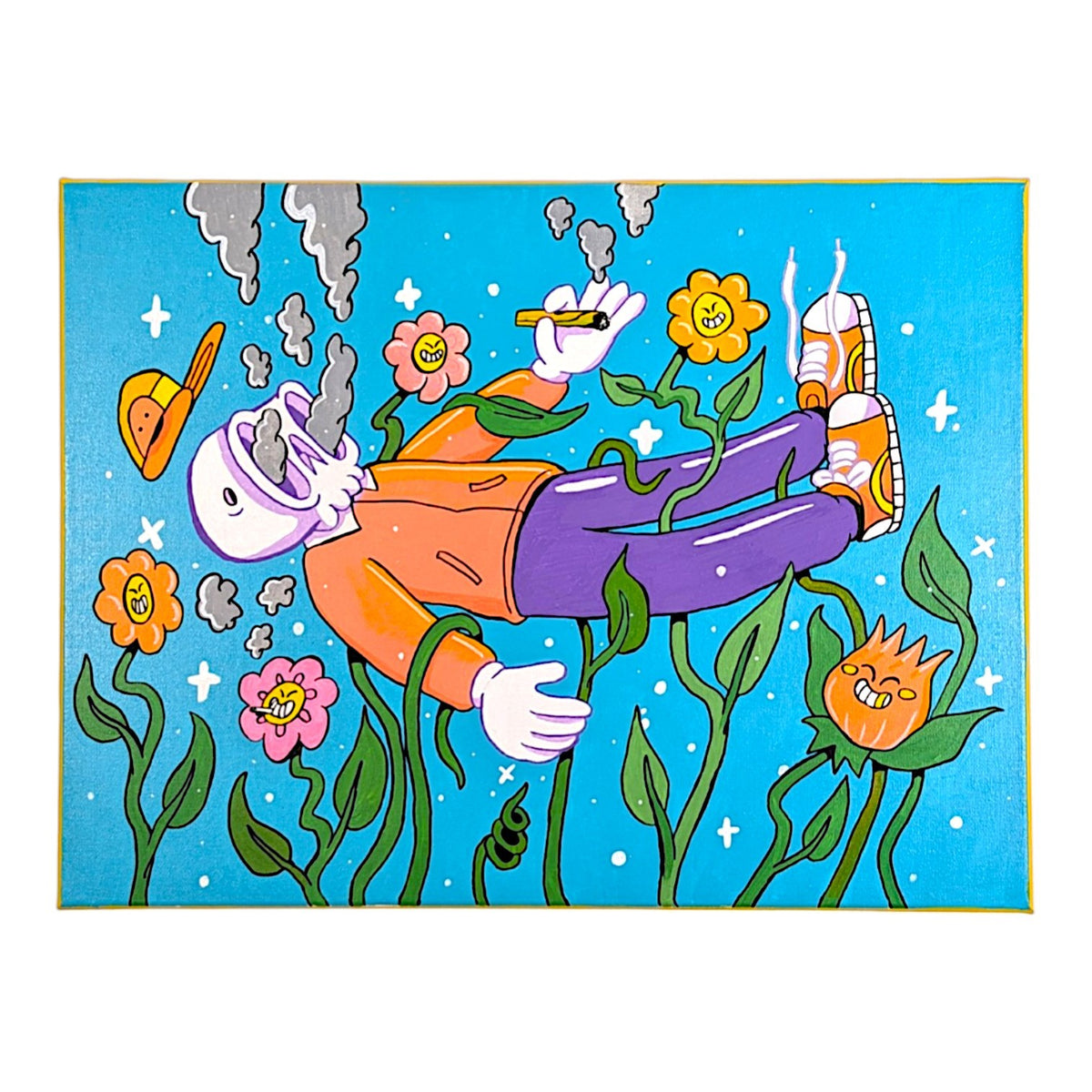 Skully Vibes
Falling through Flowers, 2022
Acrylic on canvas
24 x 18 in
Hand signed, dated + doodled by the artist on verso